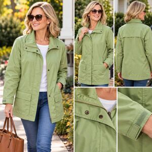 Pacific Trail Womens Sage Green Lightweight Utility Rain Jacket Coat Small